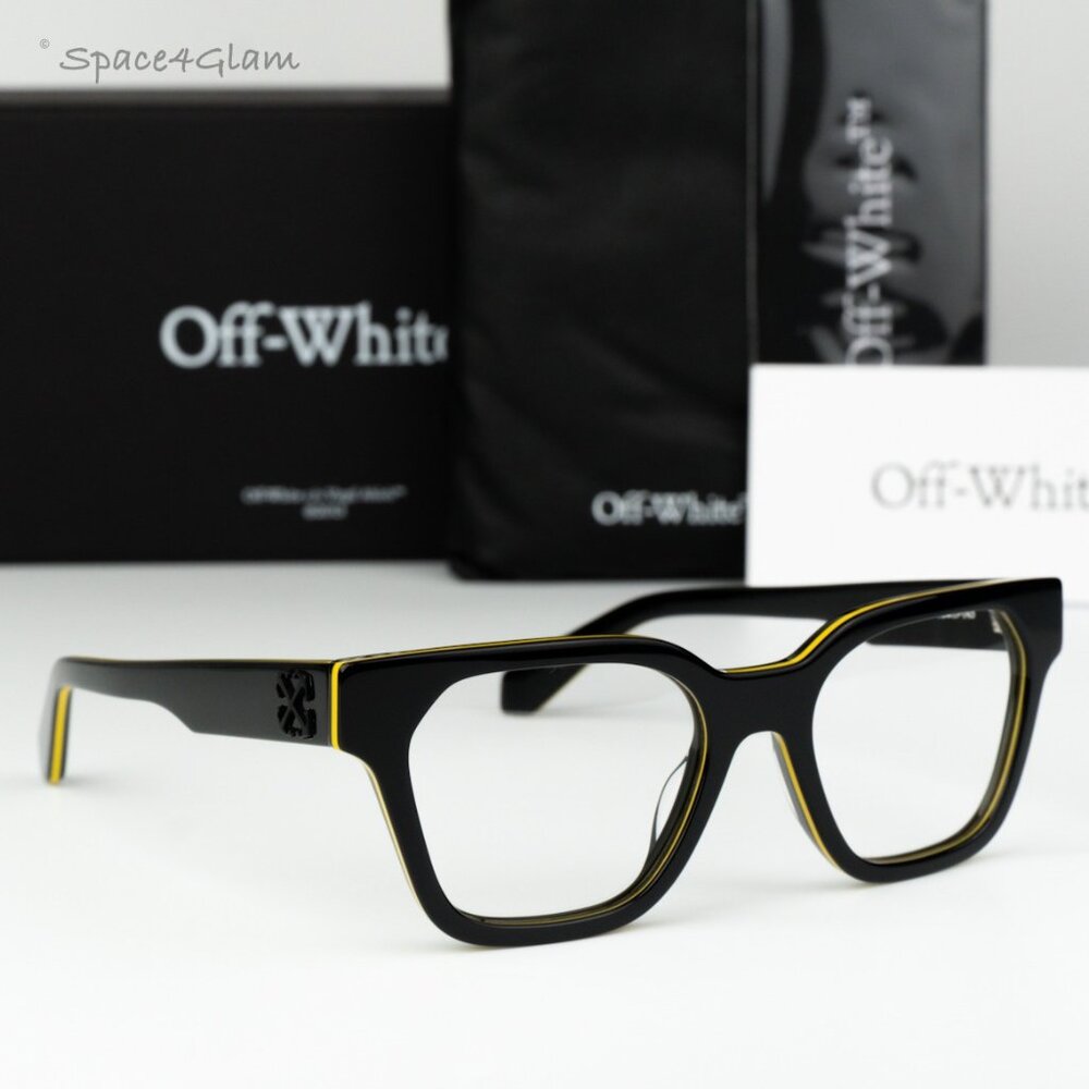 Off-White Women Eyeglasses Black Yellow Square OERJ07P STYLE 7P 1300 NEW AUTHENT